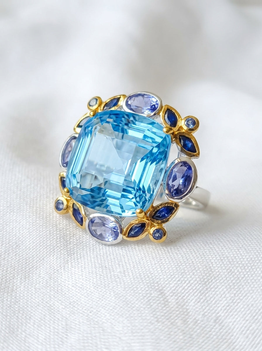 925 Silver Swiss Blue Topaz Ring