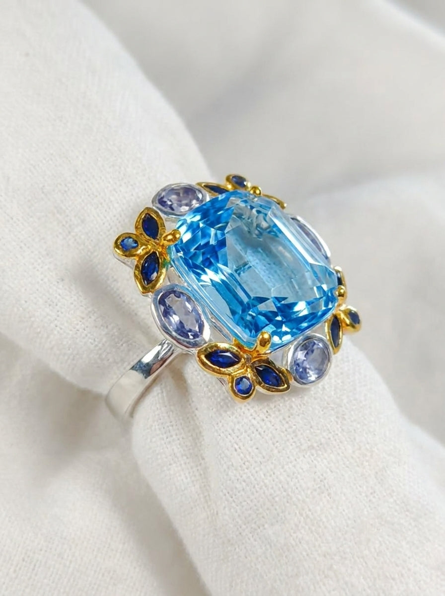 925 Silver Swiss Blue Topaz Ring