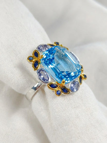 925 Silver Swiss Blue Topaz Ring
