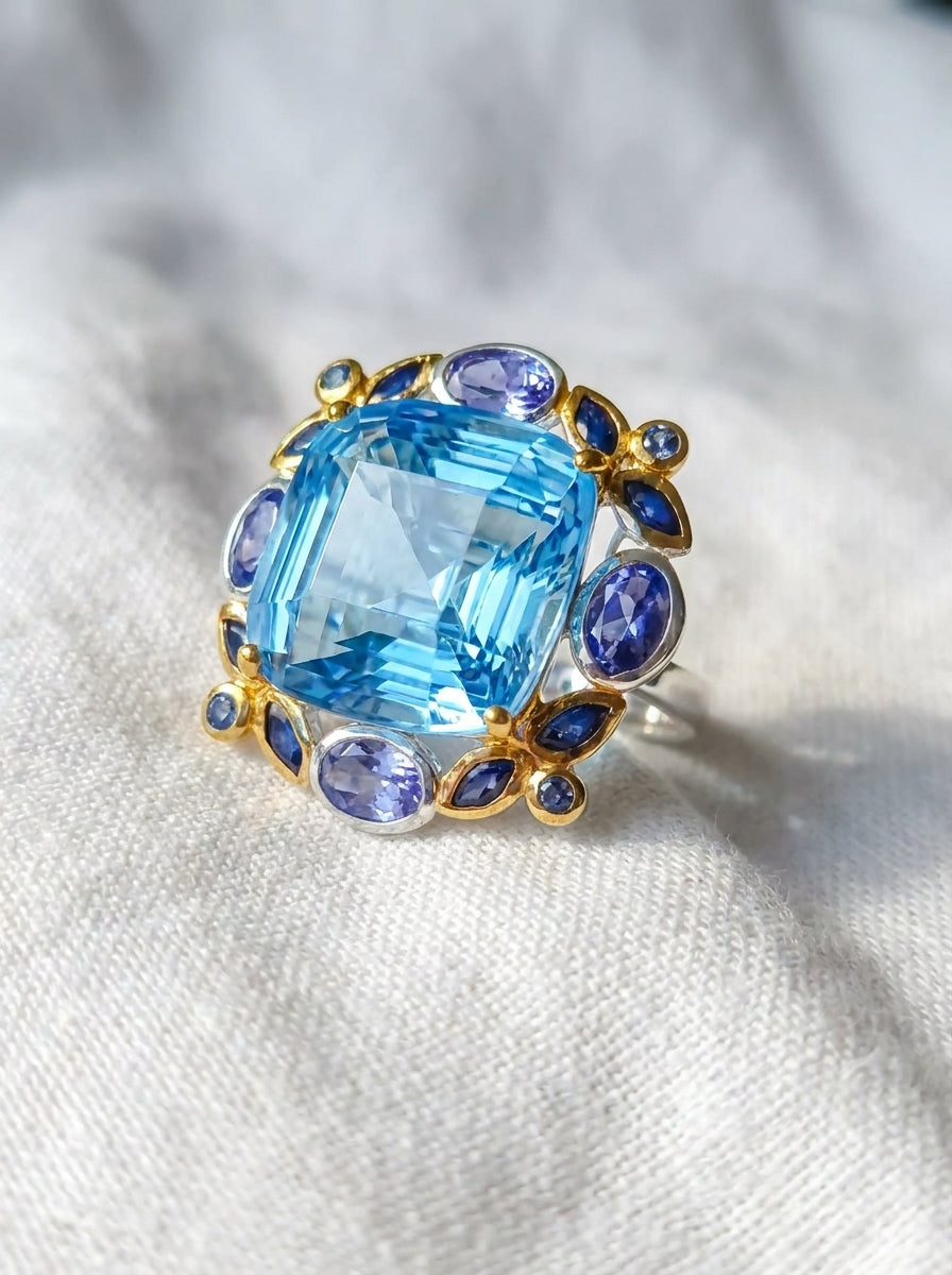 925 Silver Swiss Blue Topaz Ring