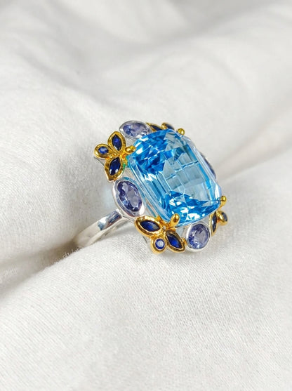 925 Silver Swiss Blue Topaz Ring
