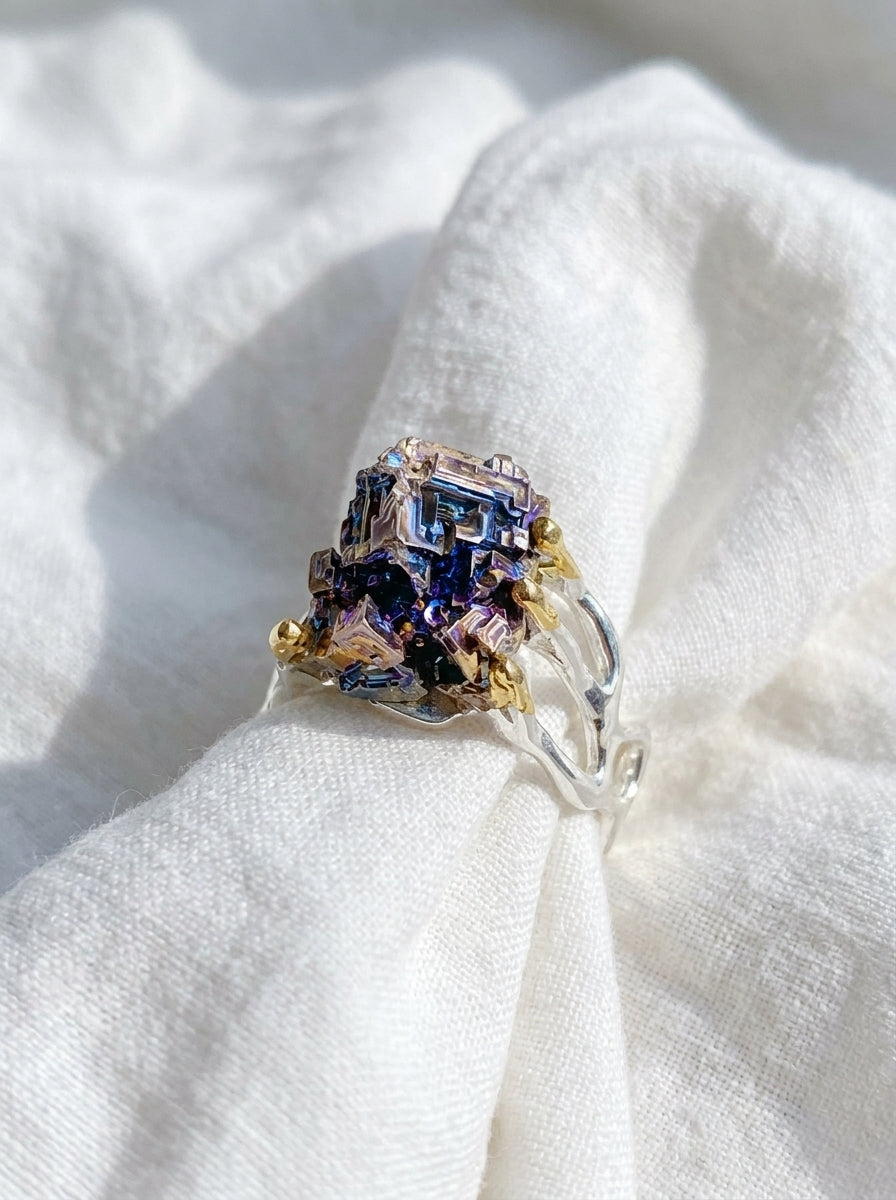 925 Sterling Silver Raw Bismuth Textured Ring