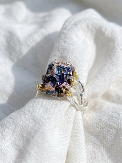 925 Sterling Silver Raw Bismuth Textured Ring