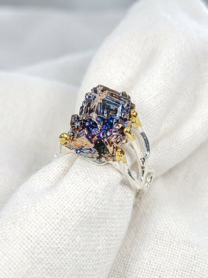 925 Sterling Silver Raw Bismuth Textured Ring