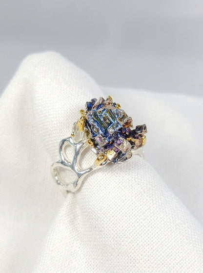 925 Sterling Silver Raw Bismuth Textured Ring