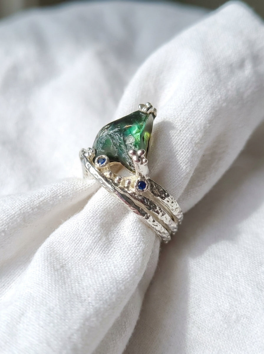 925 Silver Raw Apatite Organic Ring