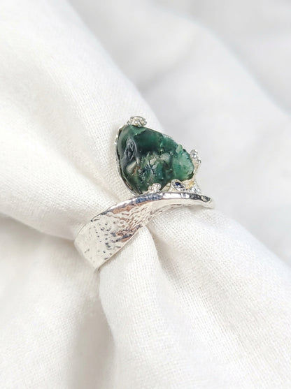 925 Silver Raw Apatite Organic Ring