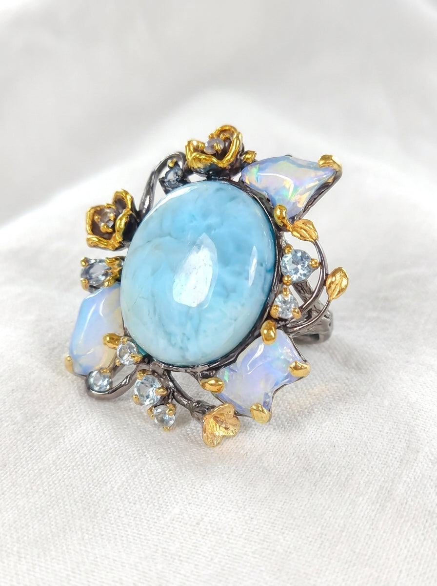 925 silver larimar opal statement ring