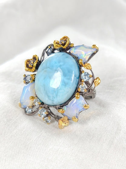 925 silver larimar opal statement ring