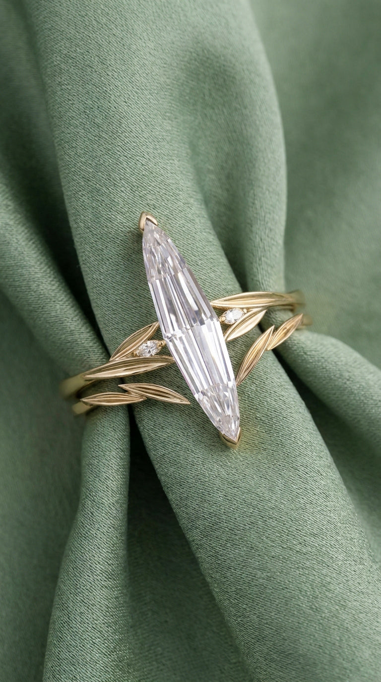 14K Gold Elongated Marquise Diamond Ring