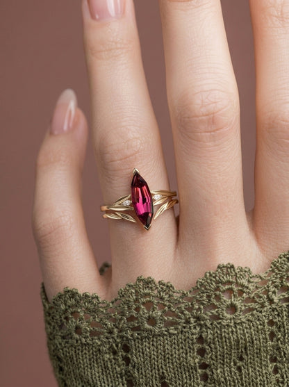 14K Gold Natural Red Tourmaline Ring