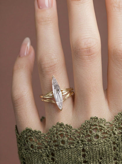 14K Gold Elongated Marquise Diamond Ring