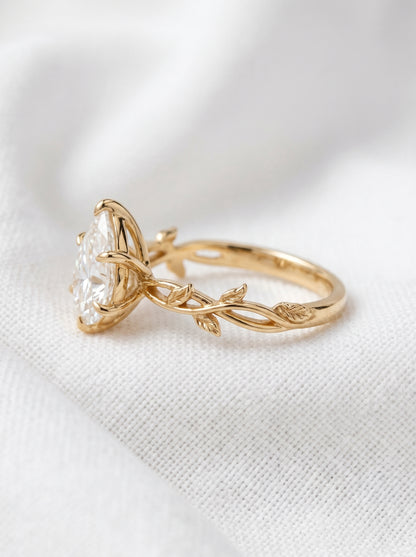 14K Gold Pear Diamond Nature Ring