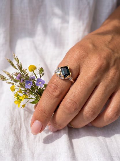 925 Sterling Silver Toi Et Moi Tourmaline Ring, close-up detail