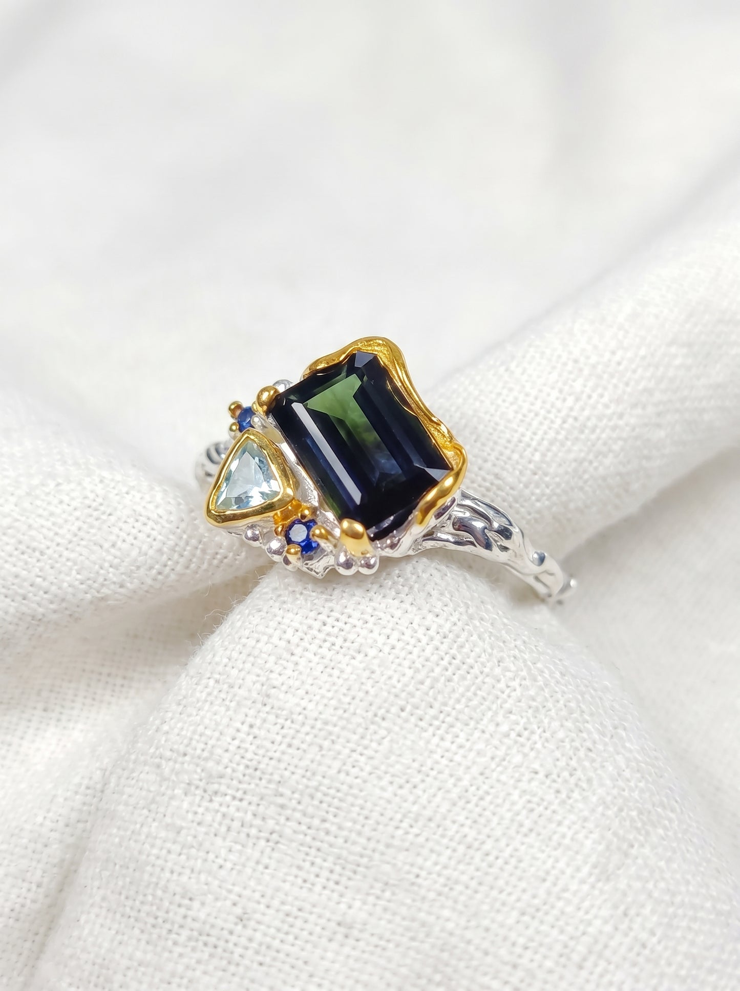 925 Sterling Silver Toi Et Moi Tourmaline Ring, side view