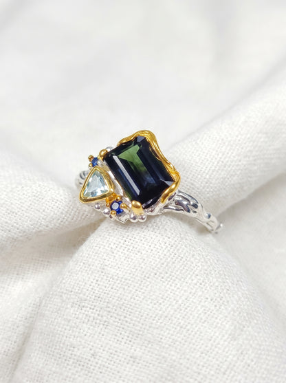 925 Sterling Silver Toi Et Moi Tourmaline Ring, side view