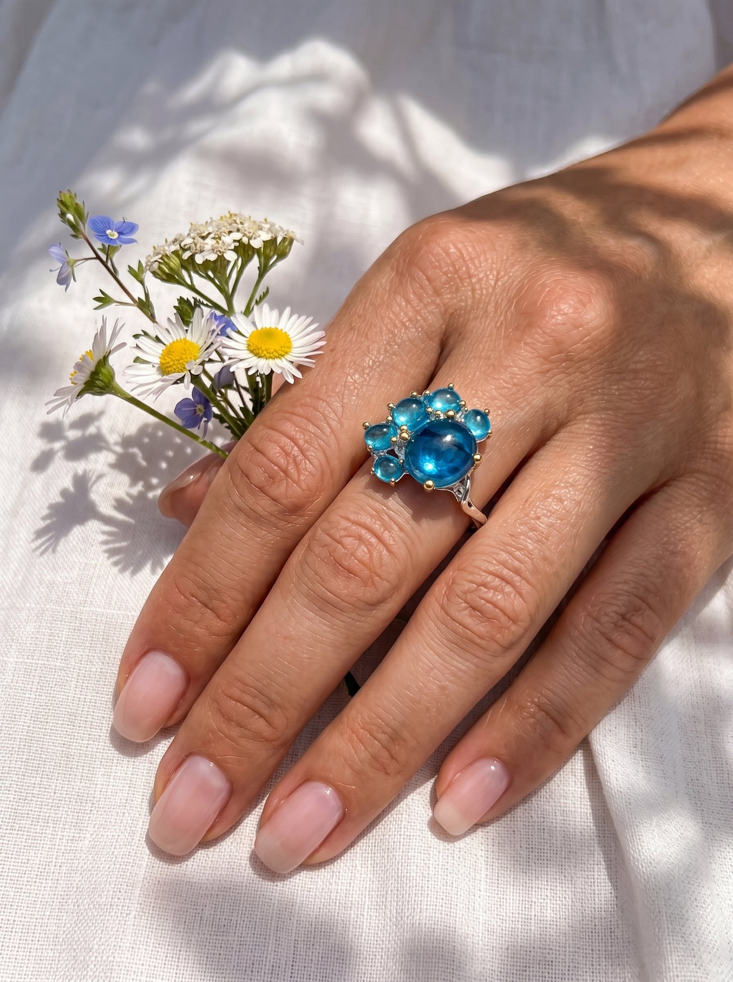 925 silver neon blue apatite cluster ring