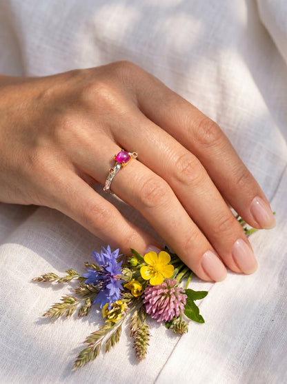 925 silver pink ruby dainty branch ring