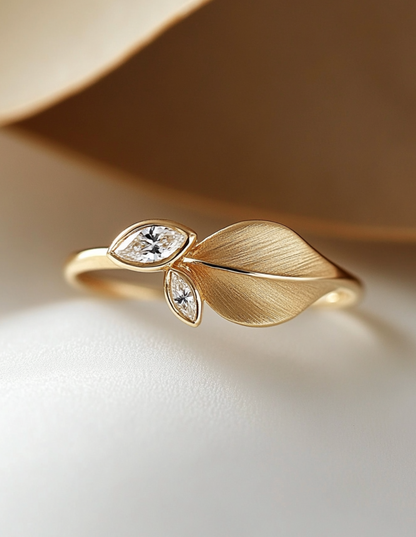 14K Gold Leaf Diamond Ring