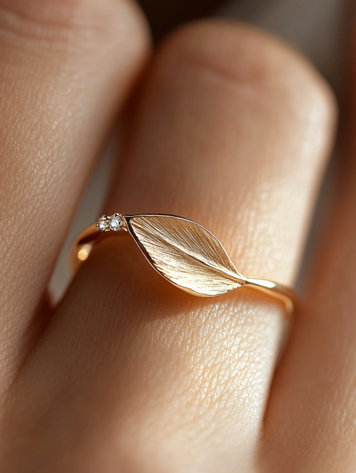 14K Gold Leaf Diamond Ring