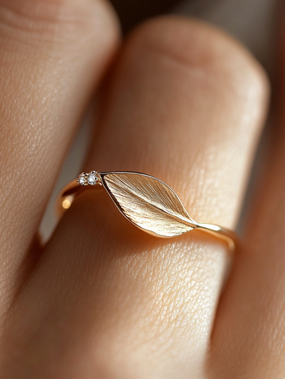 14K Gold Leaf Diamond Ring