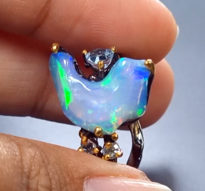 925 Silver Blue Raw Opal Ring, additional angle