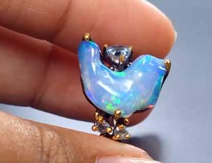 925 Silver Blue Raw Opal Ring, worn look