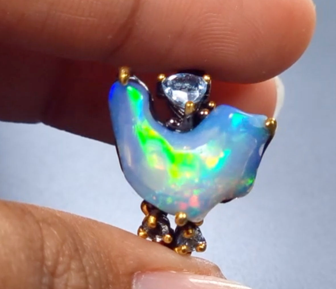 925 Silver Blue Raw Opal Ring, band detail