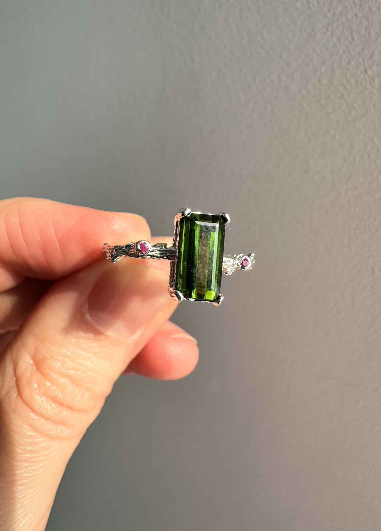 925 Sterling Silver Green Tourmaline Dainty Ring