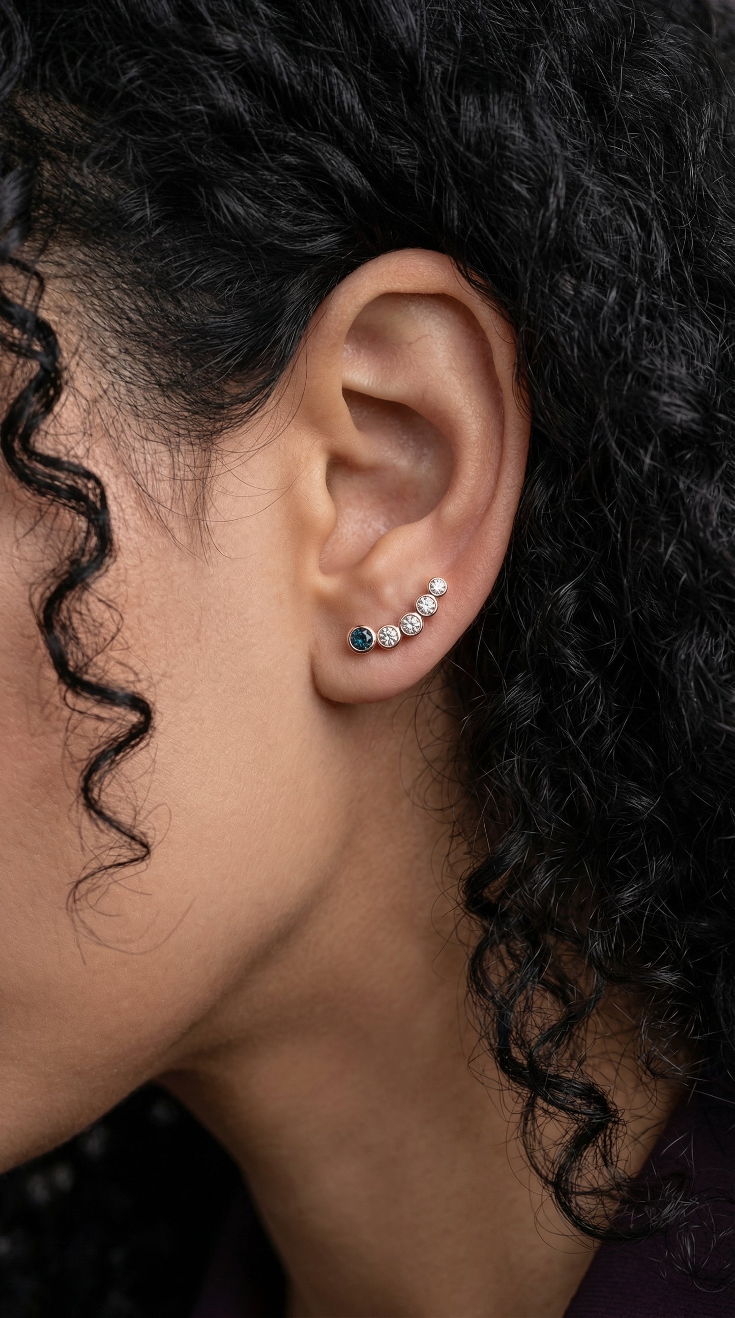 14K Solid Rose Gold Sapphire Moissanite Earrings, close-up detail