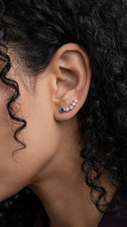 14K Solid Rose Gold Sapphire Moissanite Earrings, close-up detail
