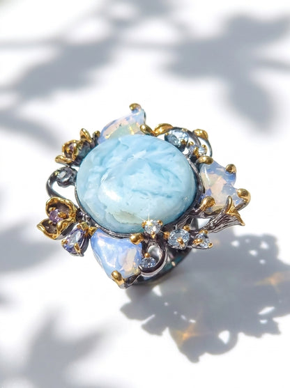 925 silver larimar opal statement ring