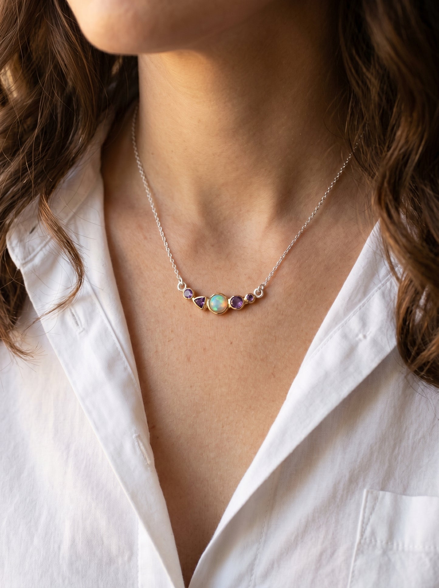 925 silver opal amethyst necklace