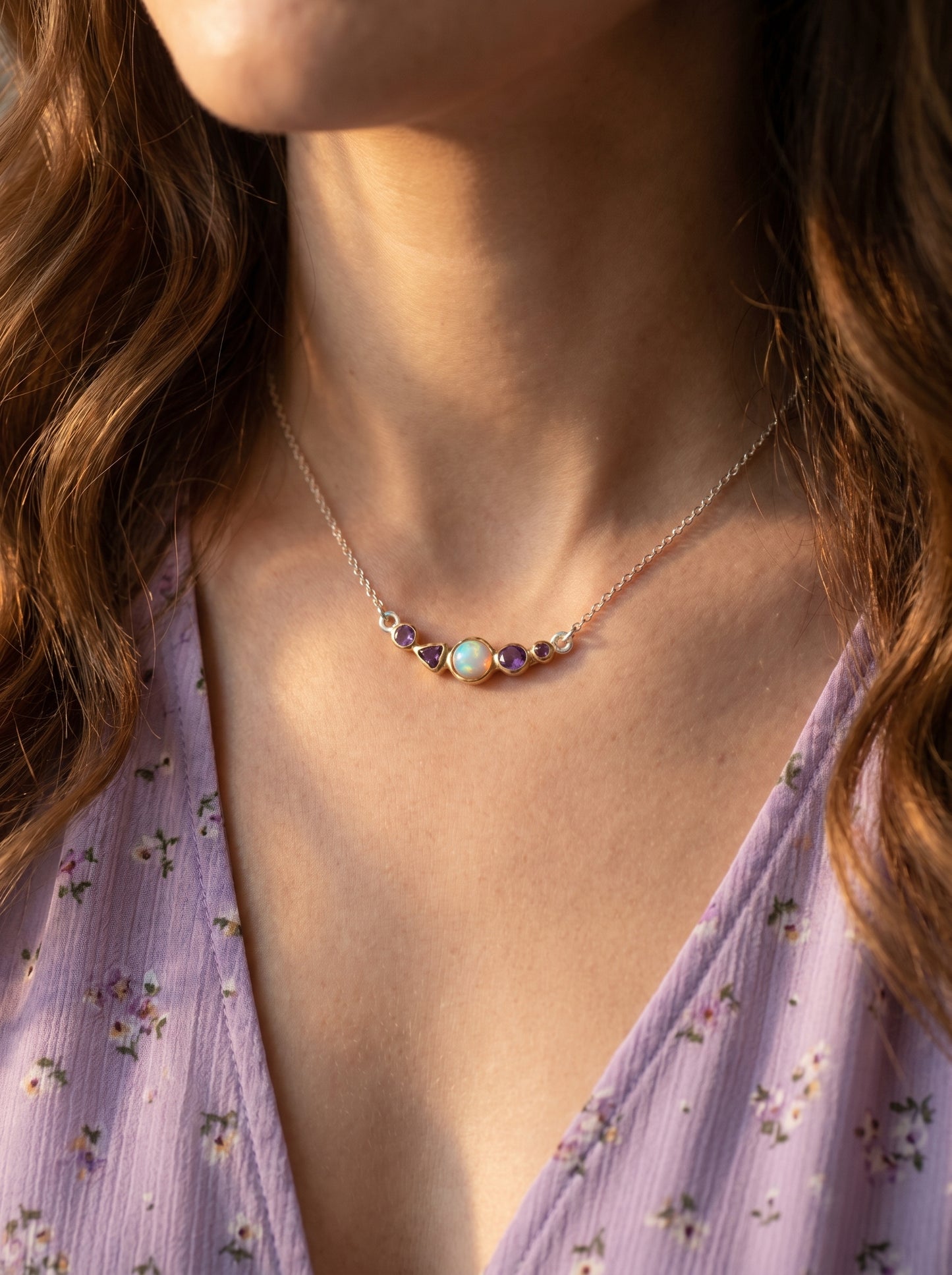 925 silver opal amethyst necklace