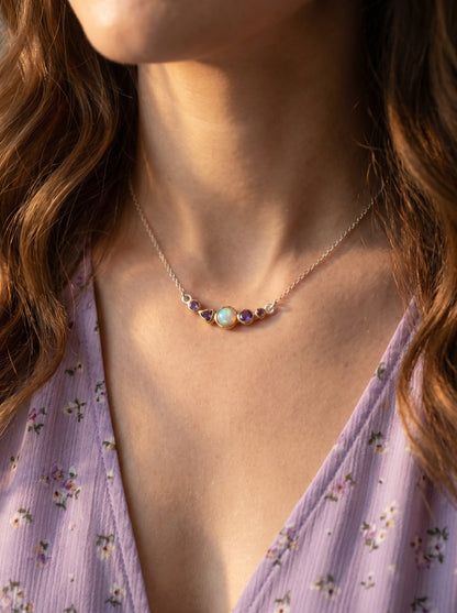 925 silver opal amethyst necklace
