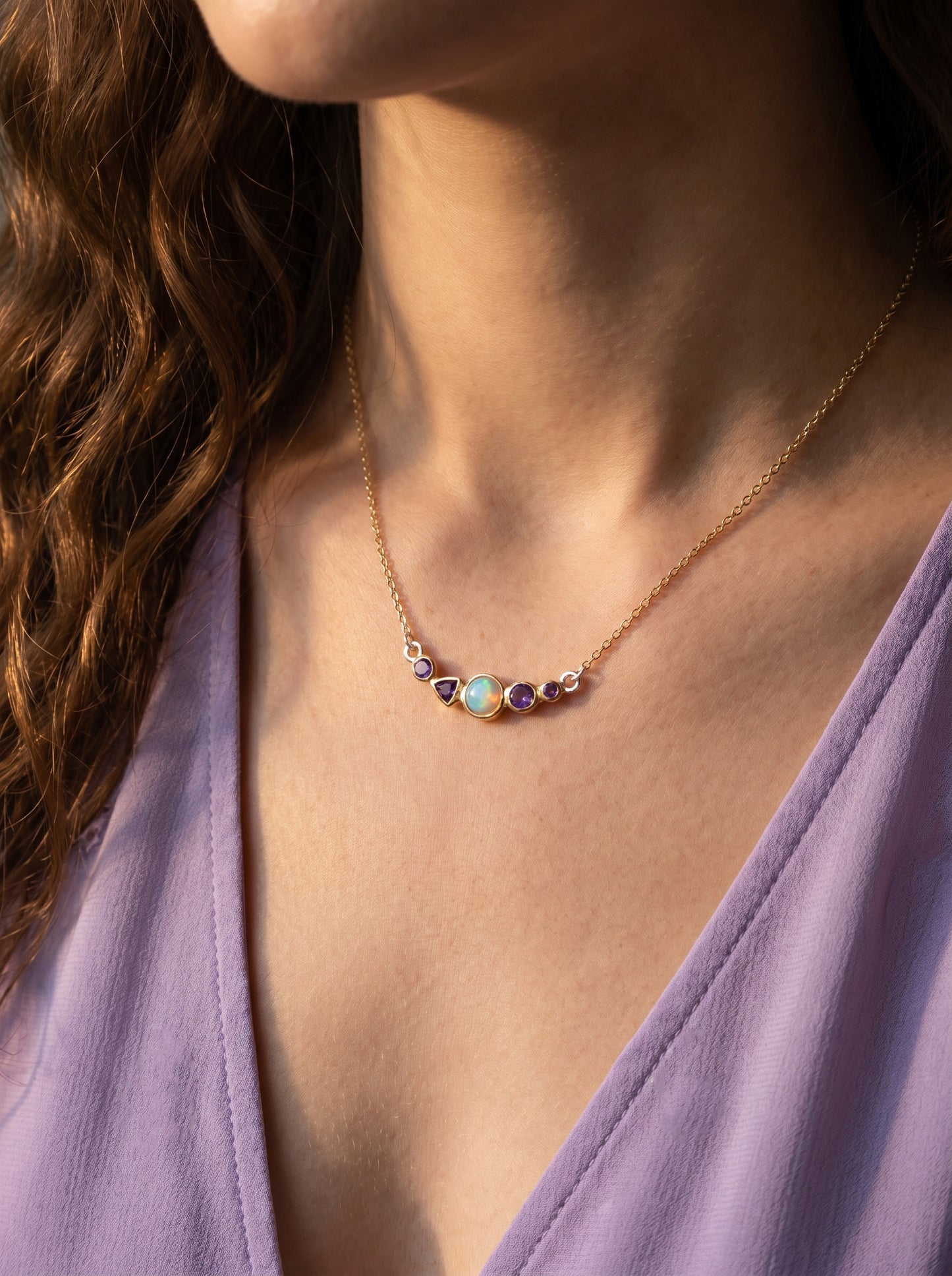 925 silver opal amethyst necklace