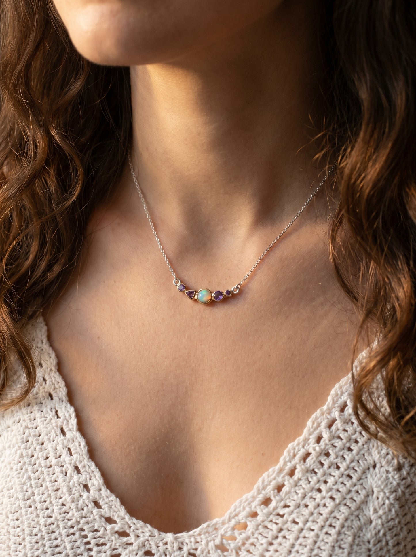 925 silver opal amethyst necklace