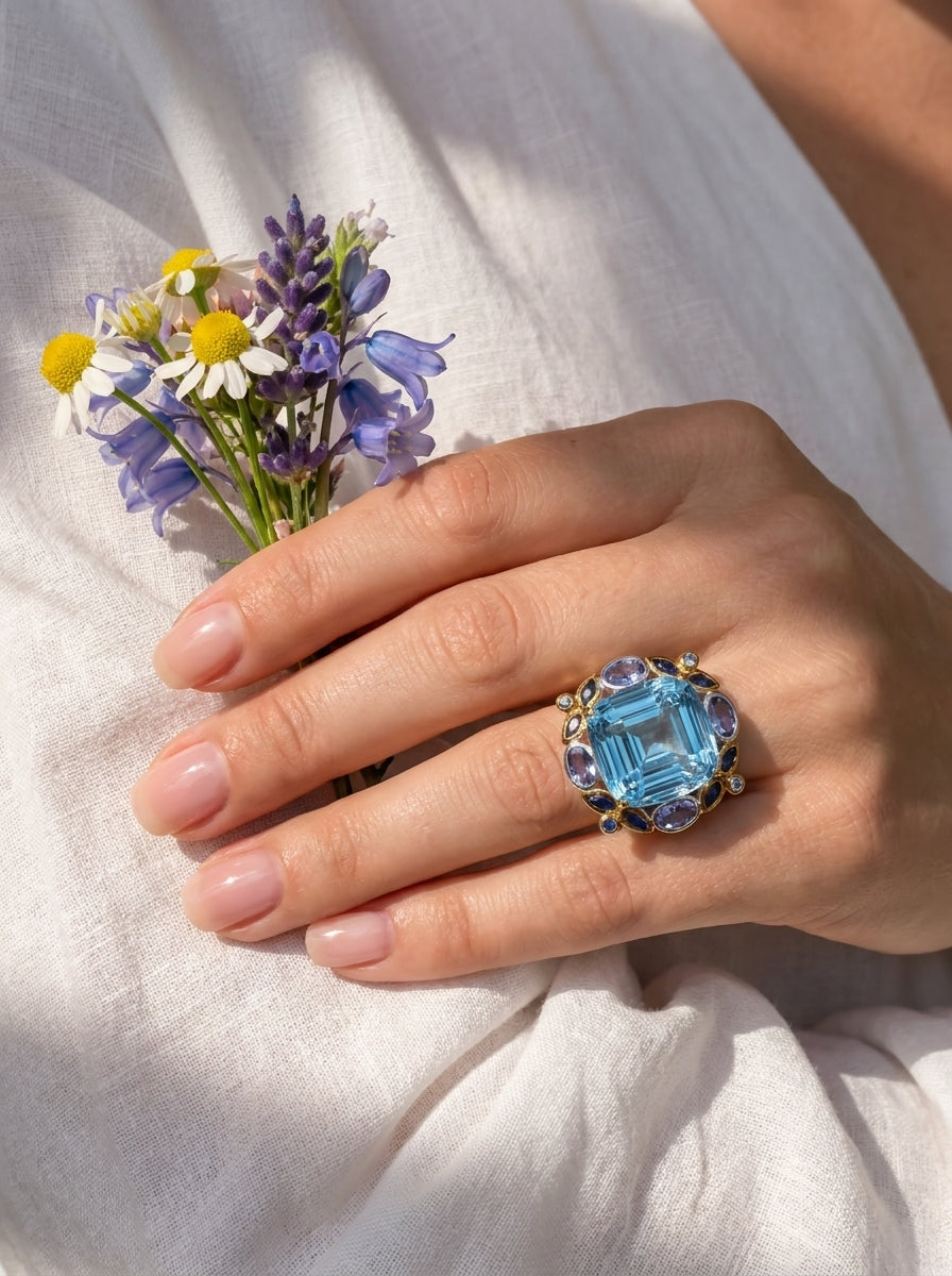 925 Silver Swiss Blue Topaz Ring