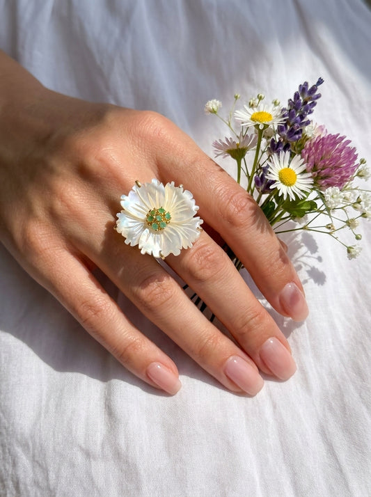925 silver mother of pearl flower ring