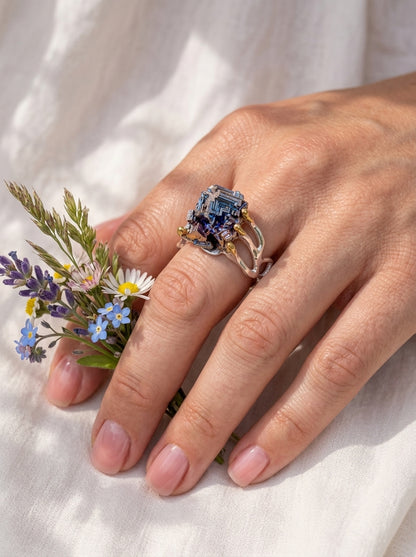 925 Sterling Silver Raw Bismuth Textured Ring