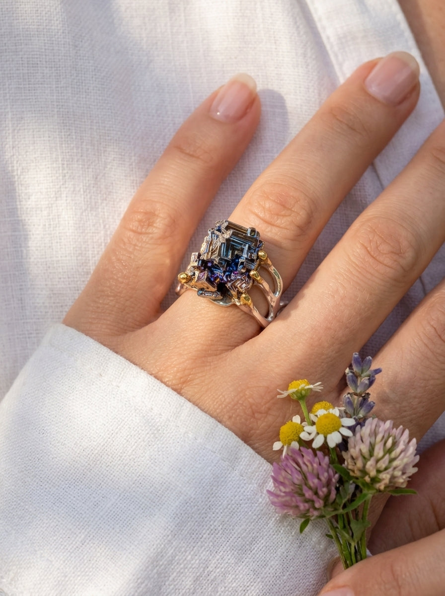 925 Sterling Silver Raw Bismuth Textured Ring