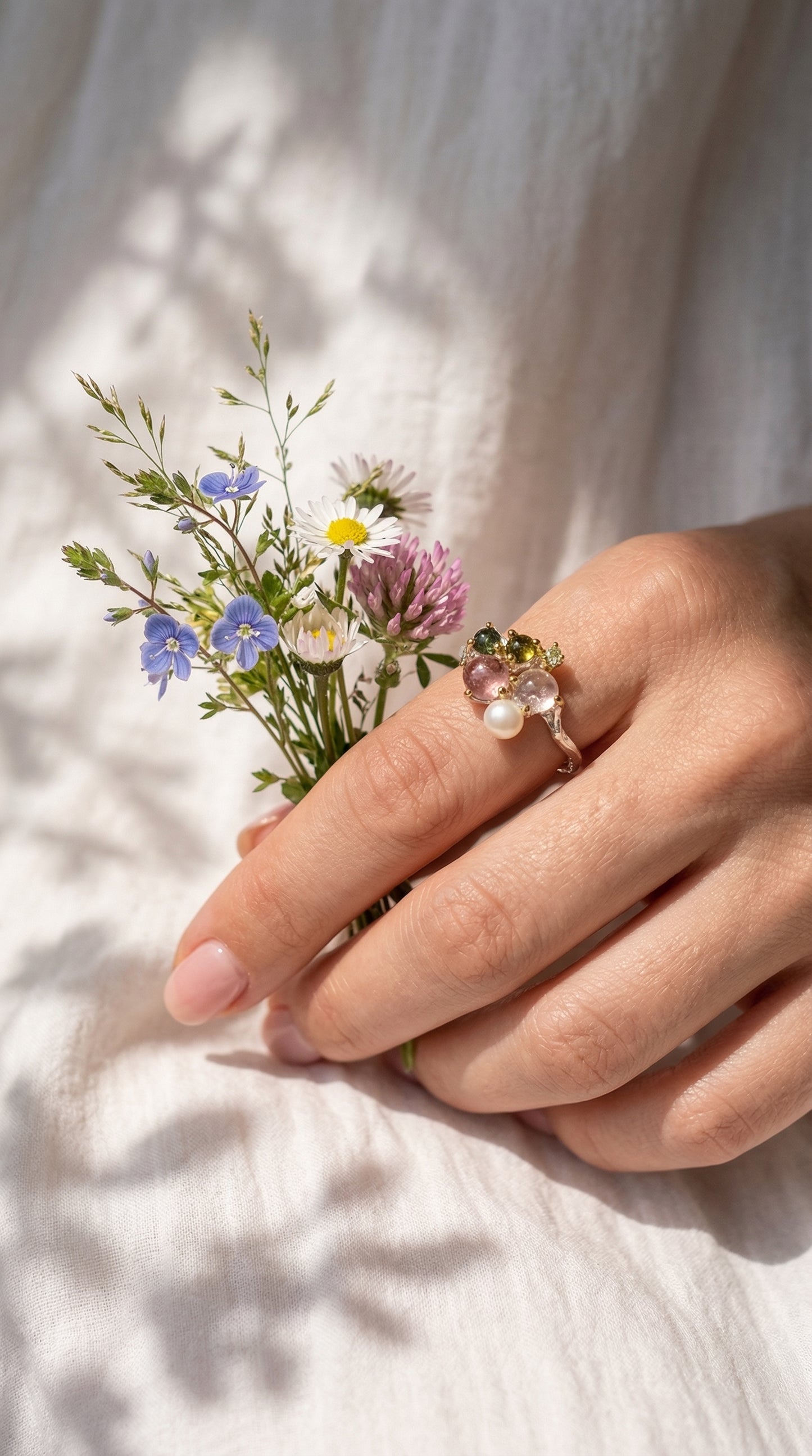 925 silver tourmaline cluster ring