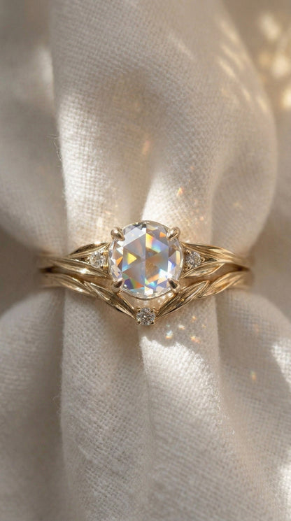 14K Gold Rose Cut Diamond Engagement Ring
