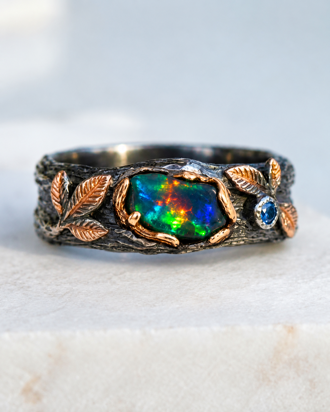925 Silver Raw Black Opal Wedding Rings
