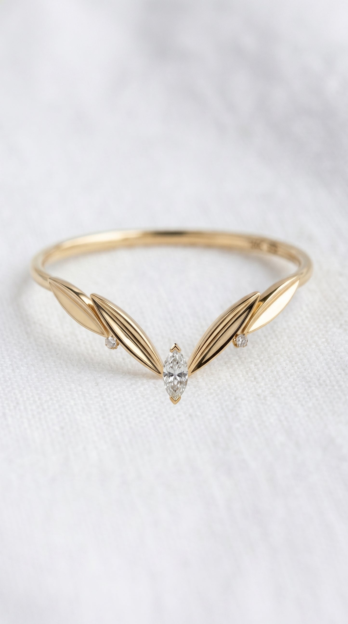 14K Gold Leaf Marquise Wedding Band