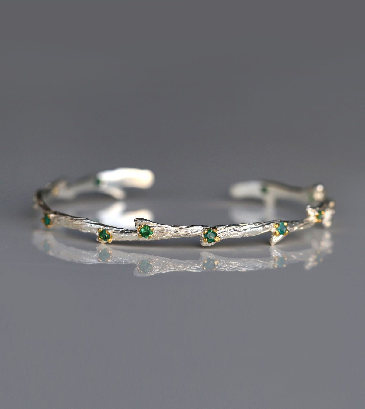 925 Sterling Silver Emerald Cuff Bracelet