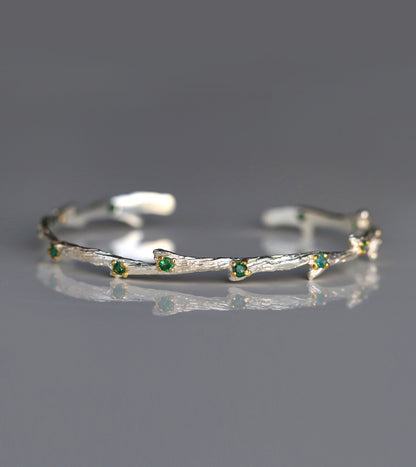 925 Sterling Silver Emerald Cuff Bracelet