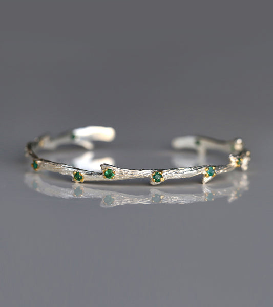 925 Sterling Silver Emerald Cuff Bracelet