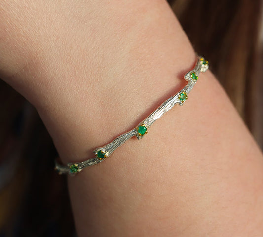 925 Sterling Silver Emerald Cuff Bracelet