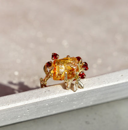 925 Sterling Silver Raw Yellow Citrine Ring